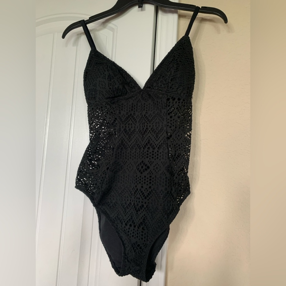 AdoreMe Black Crochet One Piece Swimsuit
